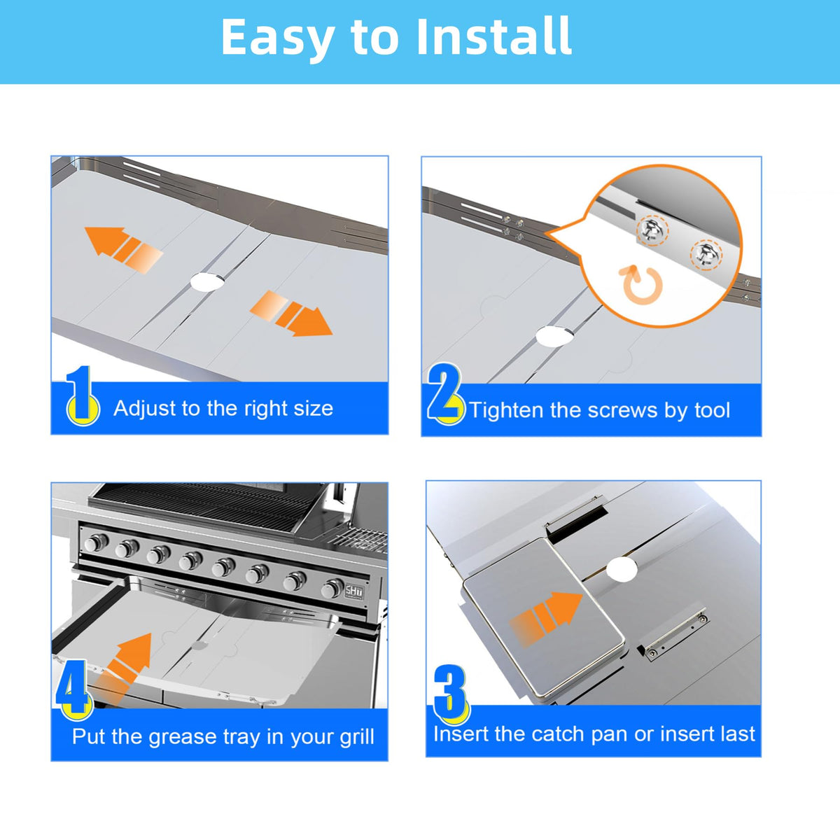 Adjustable Stainless Steel Grill Grease Tray with Catch Pan J416