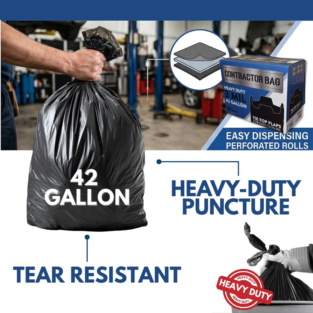 42 Gallon Black Contractor Garbage Bag, 40 Count D578225