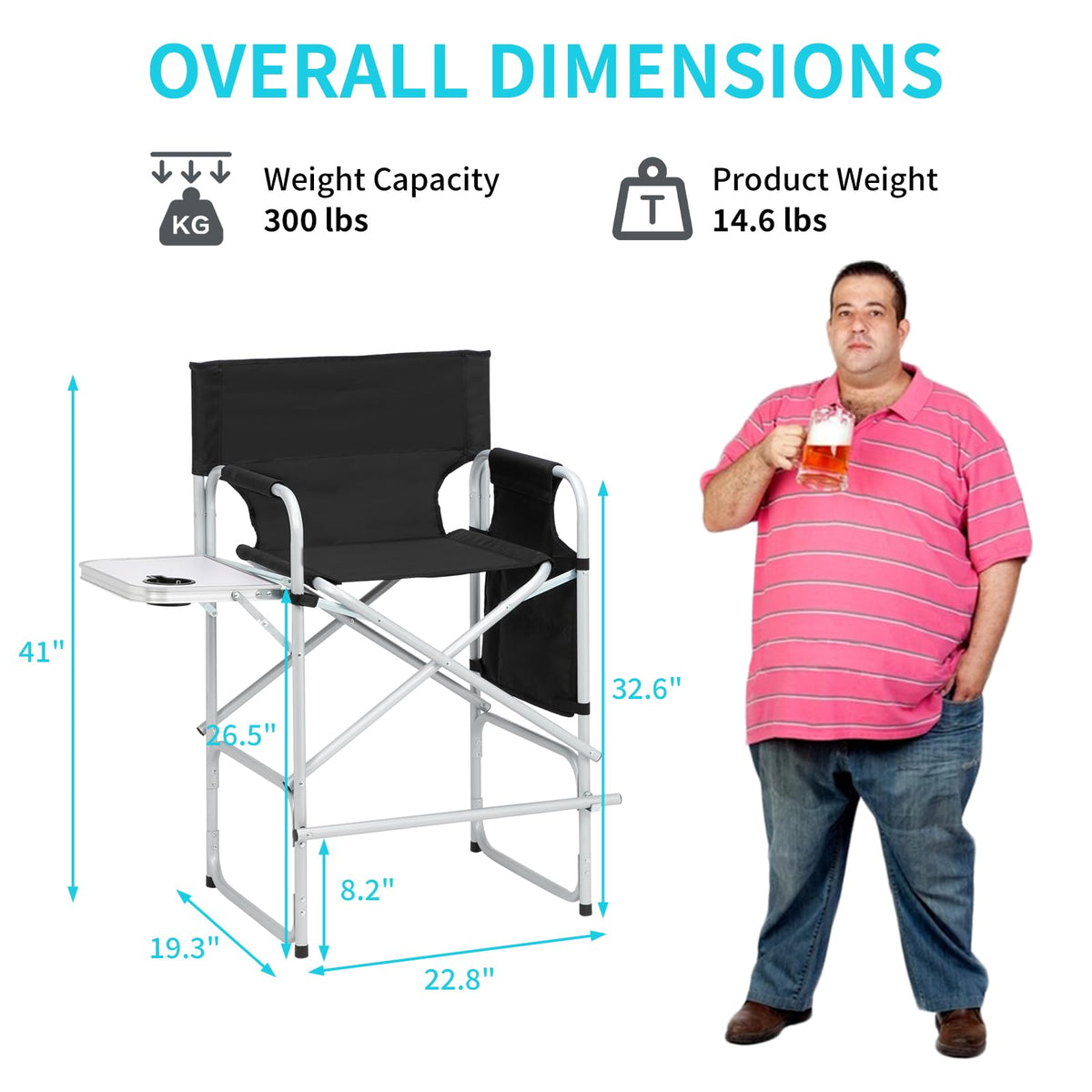 26" Tall Black Folding Directors Chair H3745