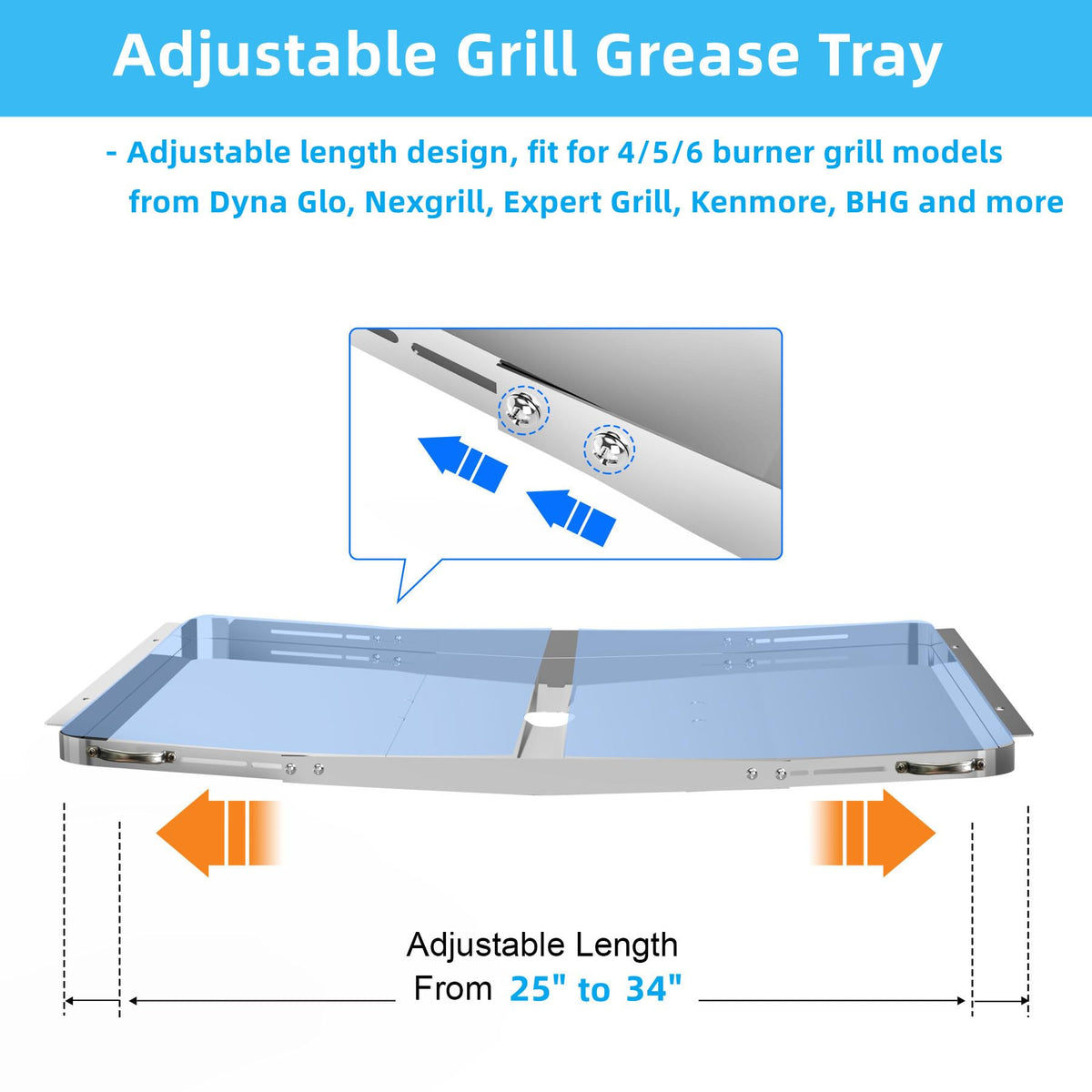 Adjustable Stainless Steel Grill Grease Tray with Catch Pan J416