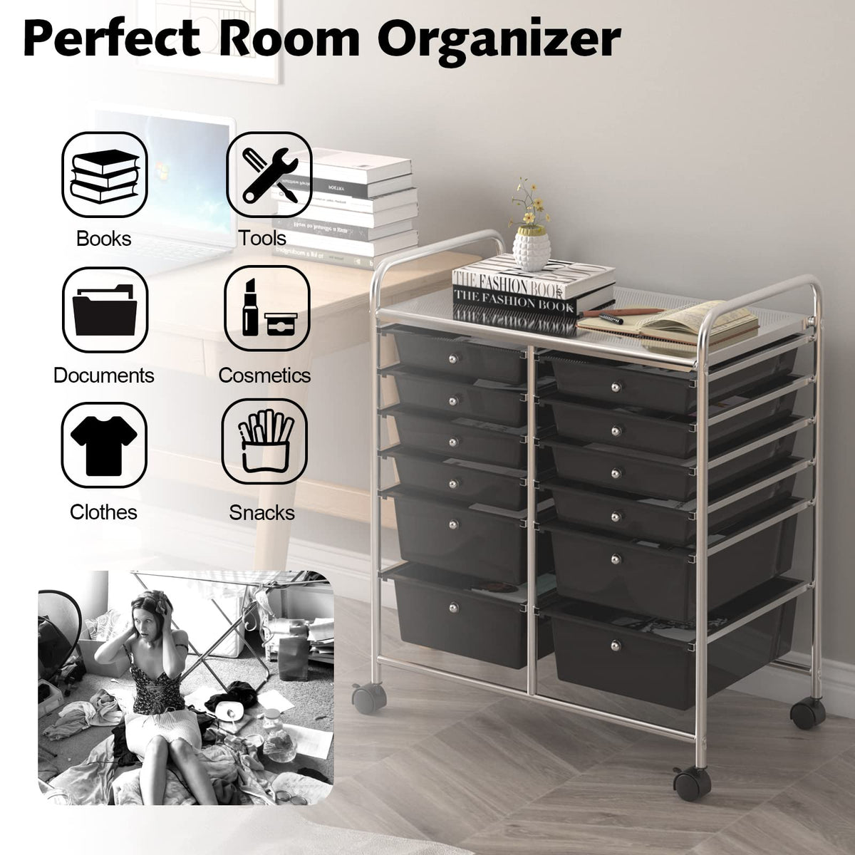 12 Drawer Rolling Storage Cart D140445