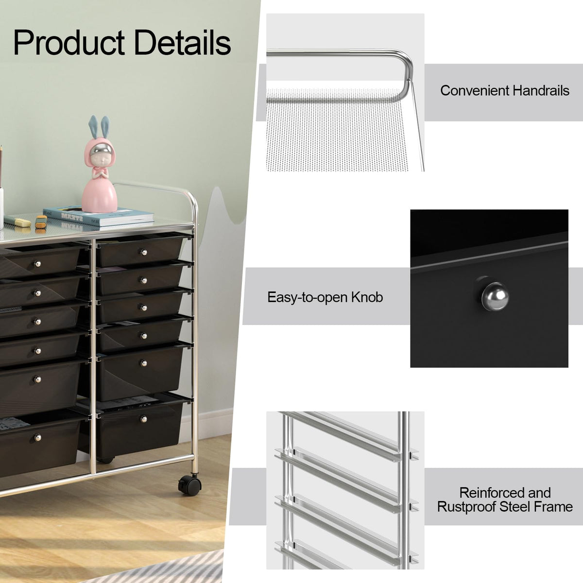 12 Drawer Rolling Storage Cart D140445