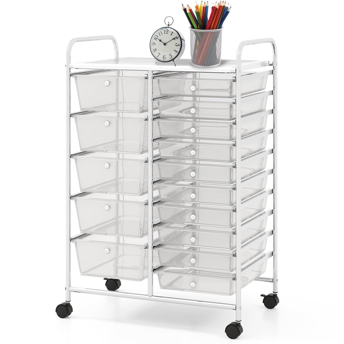 15 Drawer Rolling Storage Cart with Metal Frame T549