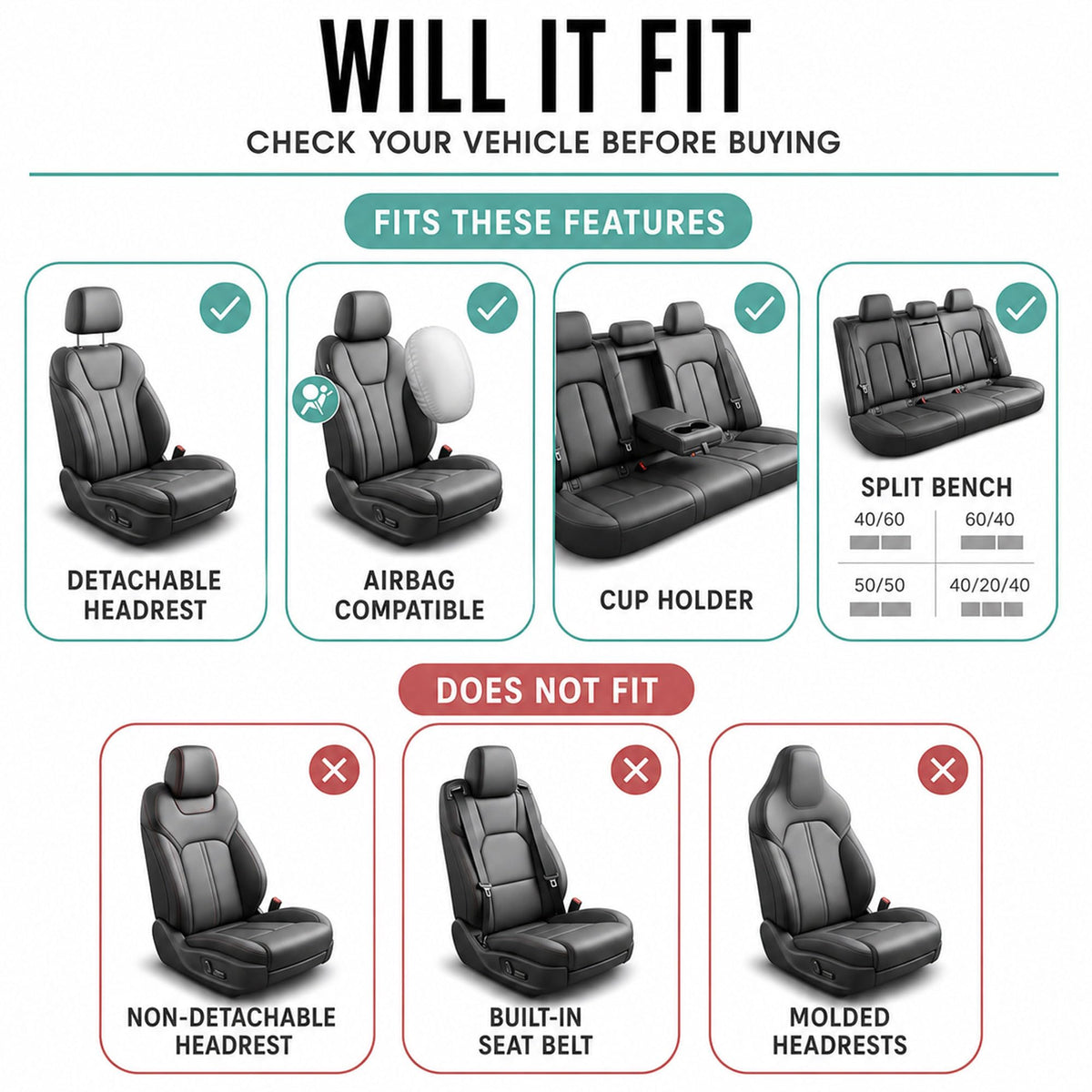 Beige Cloth Car Seat Covers Full Set D1300