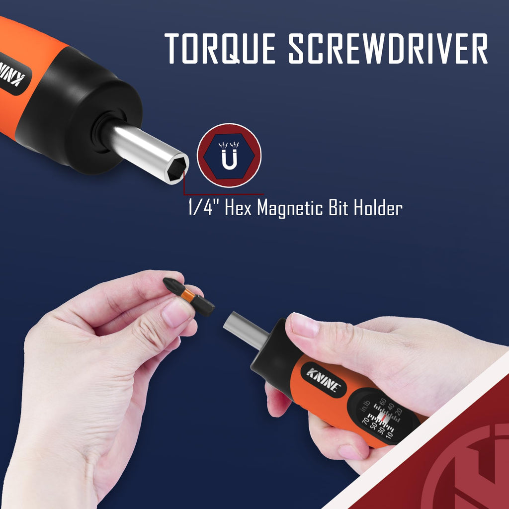 Torque Screwdriver Wrench Set 10-70 Inch Pounds 21 Hex Bits Orange W379776