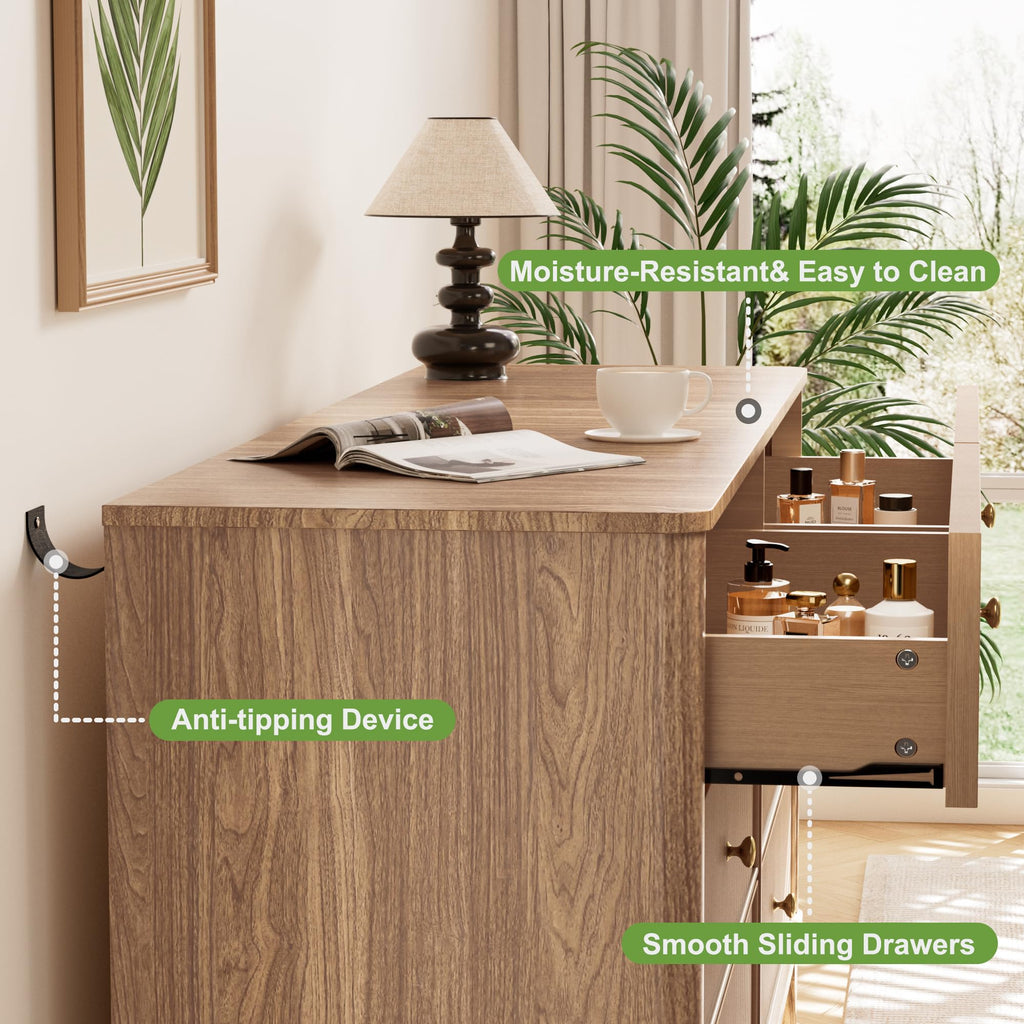Fluted 6 Drawer Wood Dresser I51605
