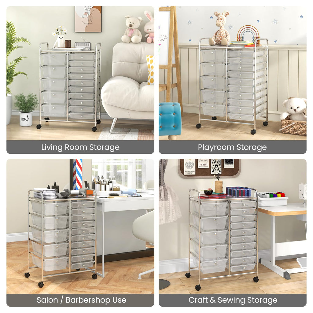 15 Drawer Rolling Storage Cart with Metal Frame T549