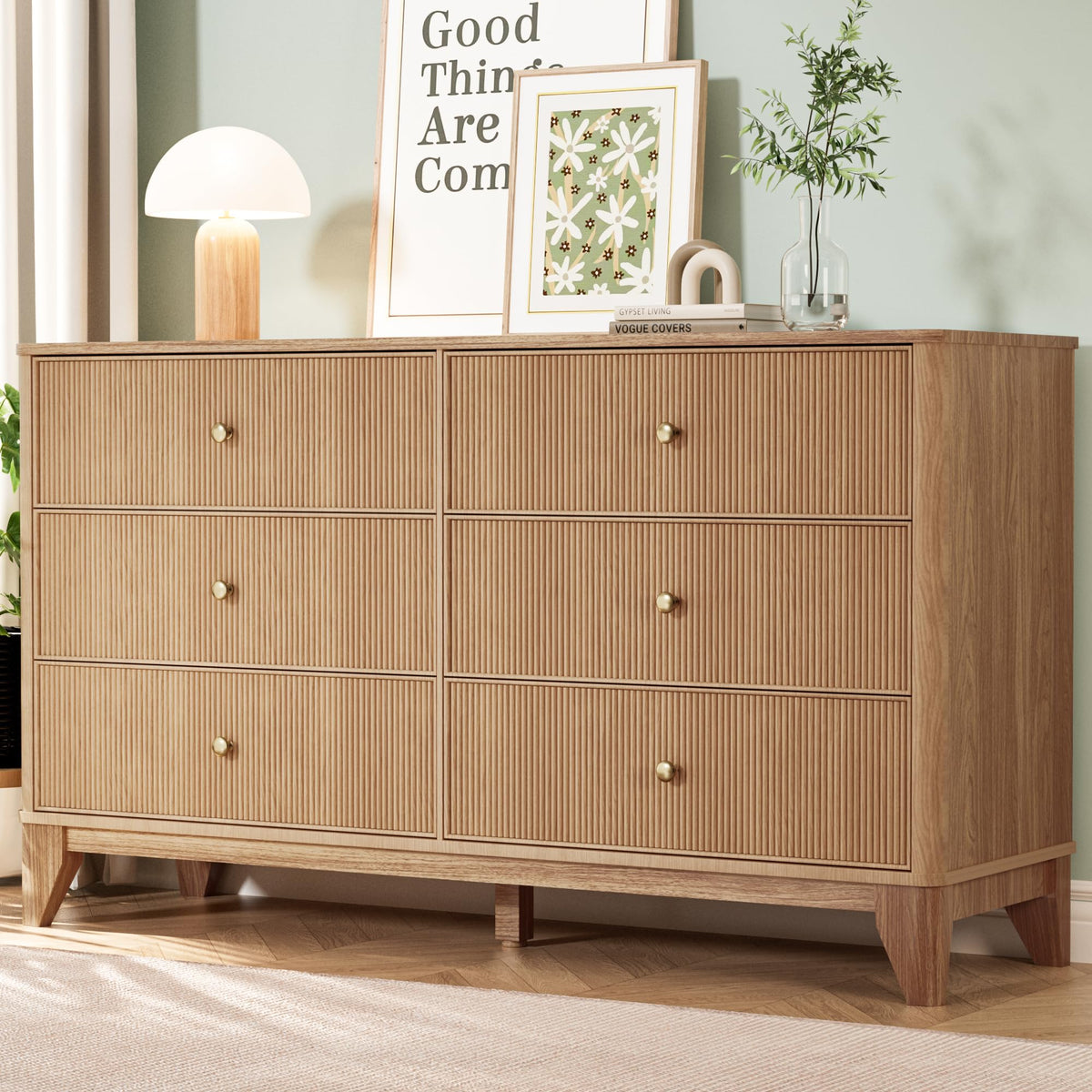 Fluted 6 Drawer Wood Dresser I51605