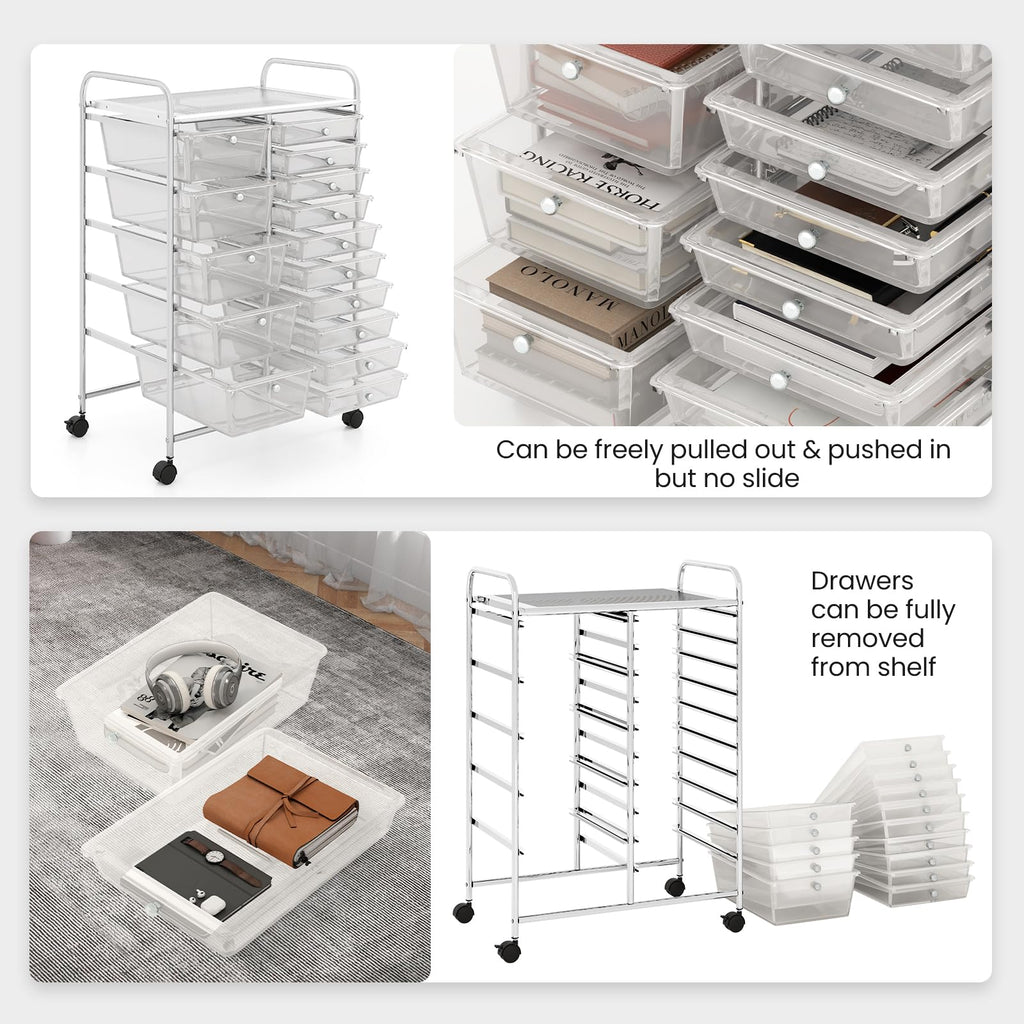15 Drawer Rolling Storage Cart with Metal Frame T549