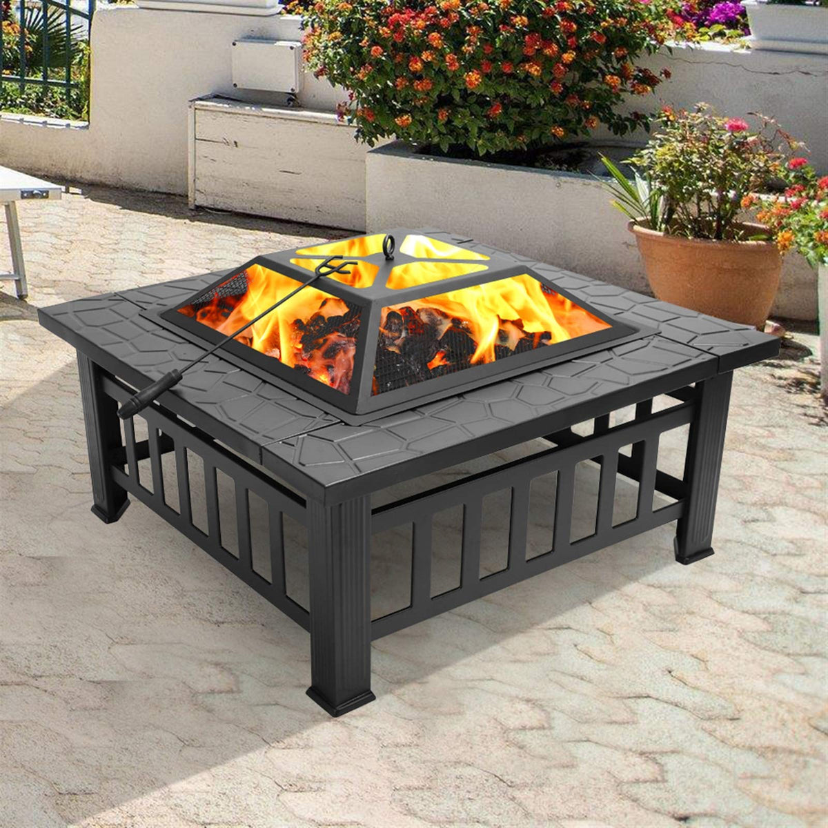 32in Square Metal Fire Pit Table F145851
