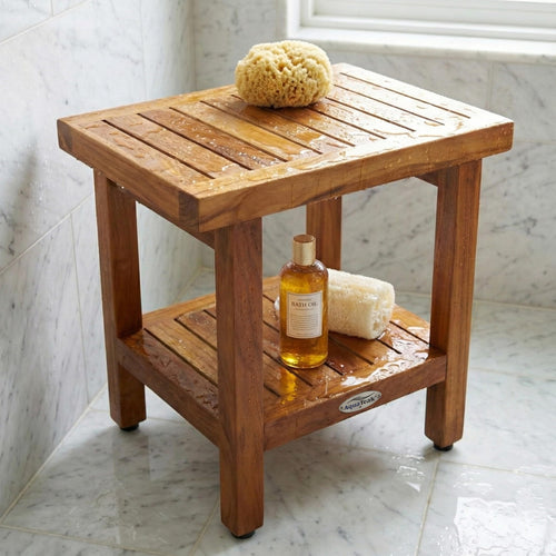 18" Teak Shower Bench with Shelf I8003