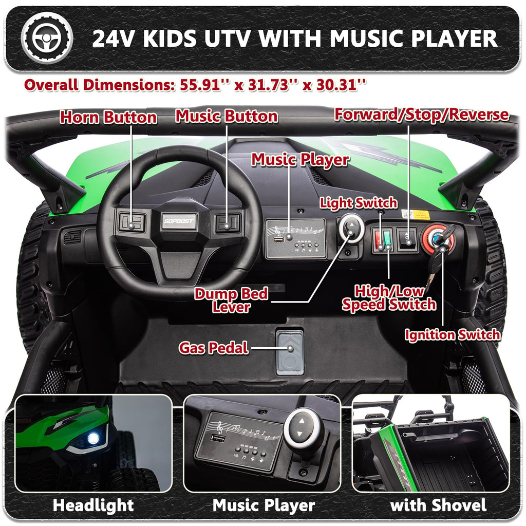 2 Seater 24V 10Ah Ride On Dump Truck with EVA Tires, Green S410