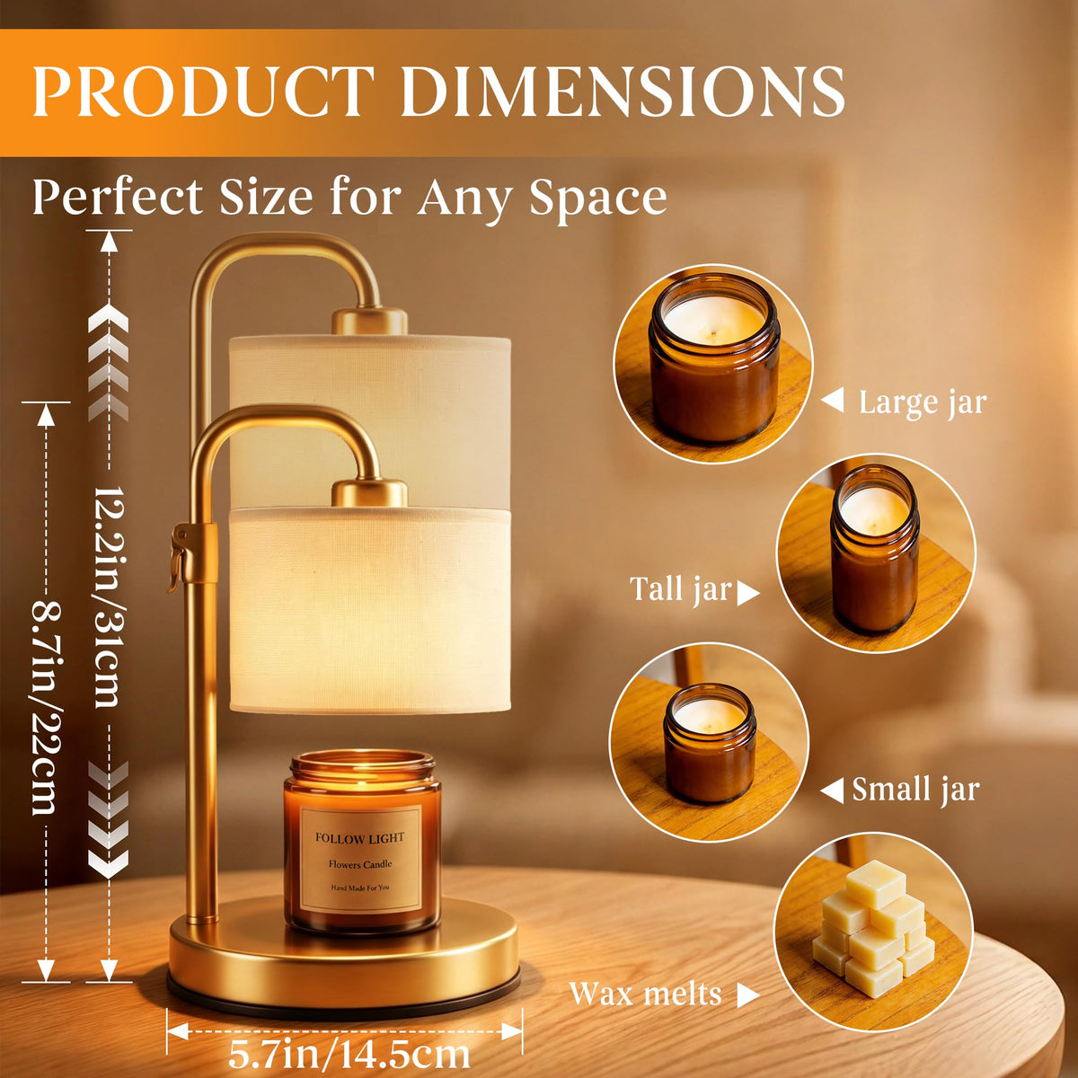Adjustable Height Candle Warmer Lamp with Timer C49334