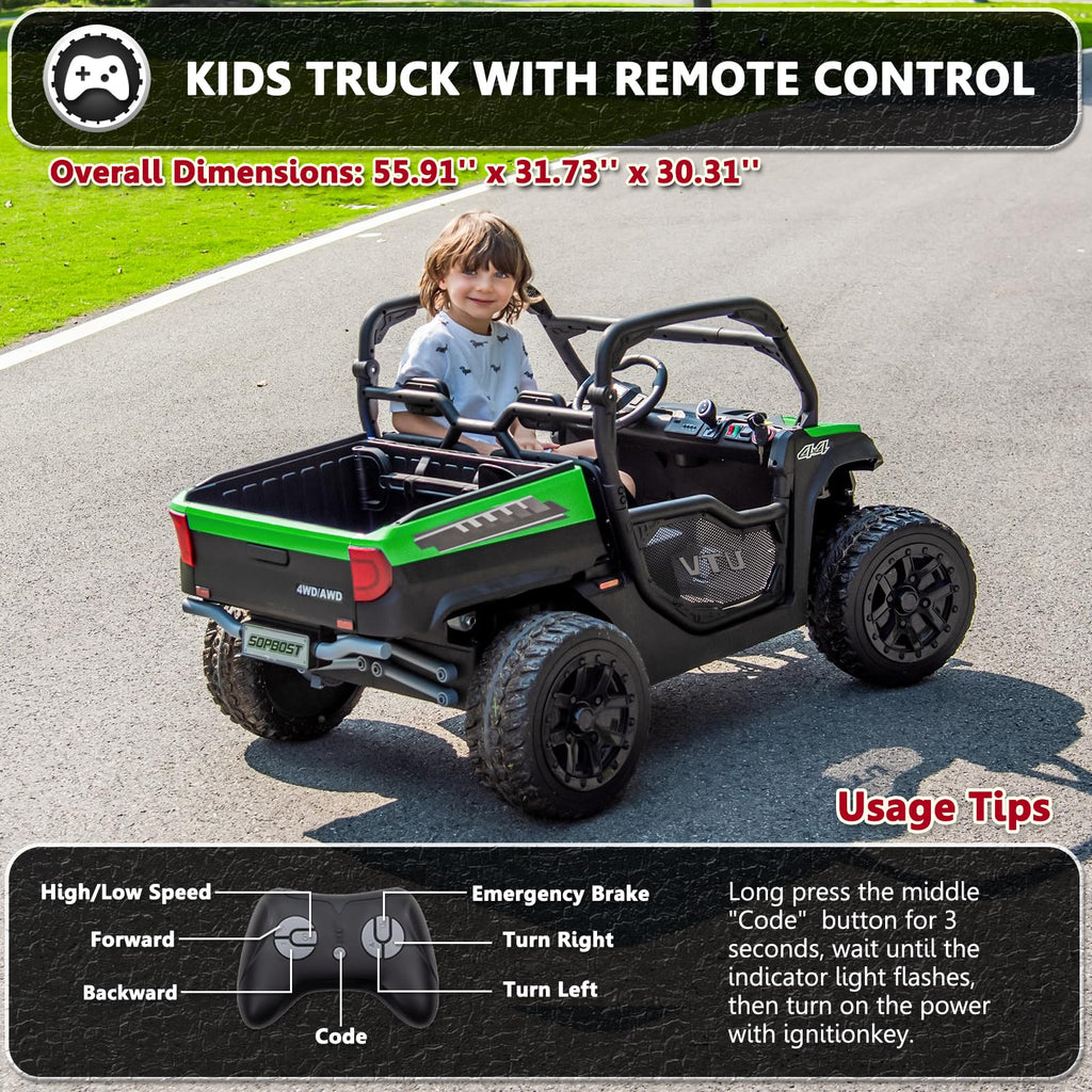 2 Seater 24V 10Ah Ride On Dump Truck with EVA Tires, Green S410