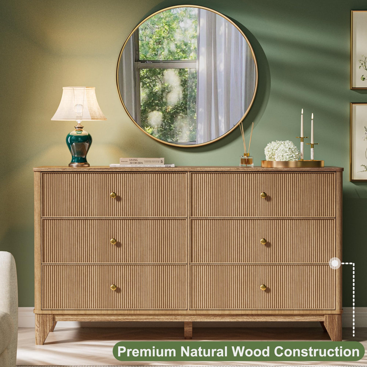 Fluted 6 Drawer Wood Dresser I51605