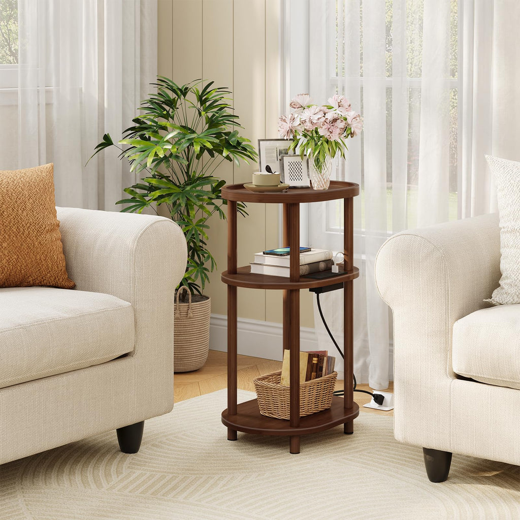 3-Tier Oval Bamboo Side Table with Charging Station P616