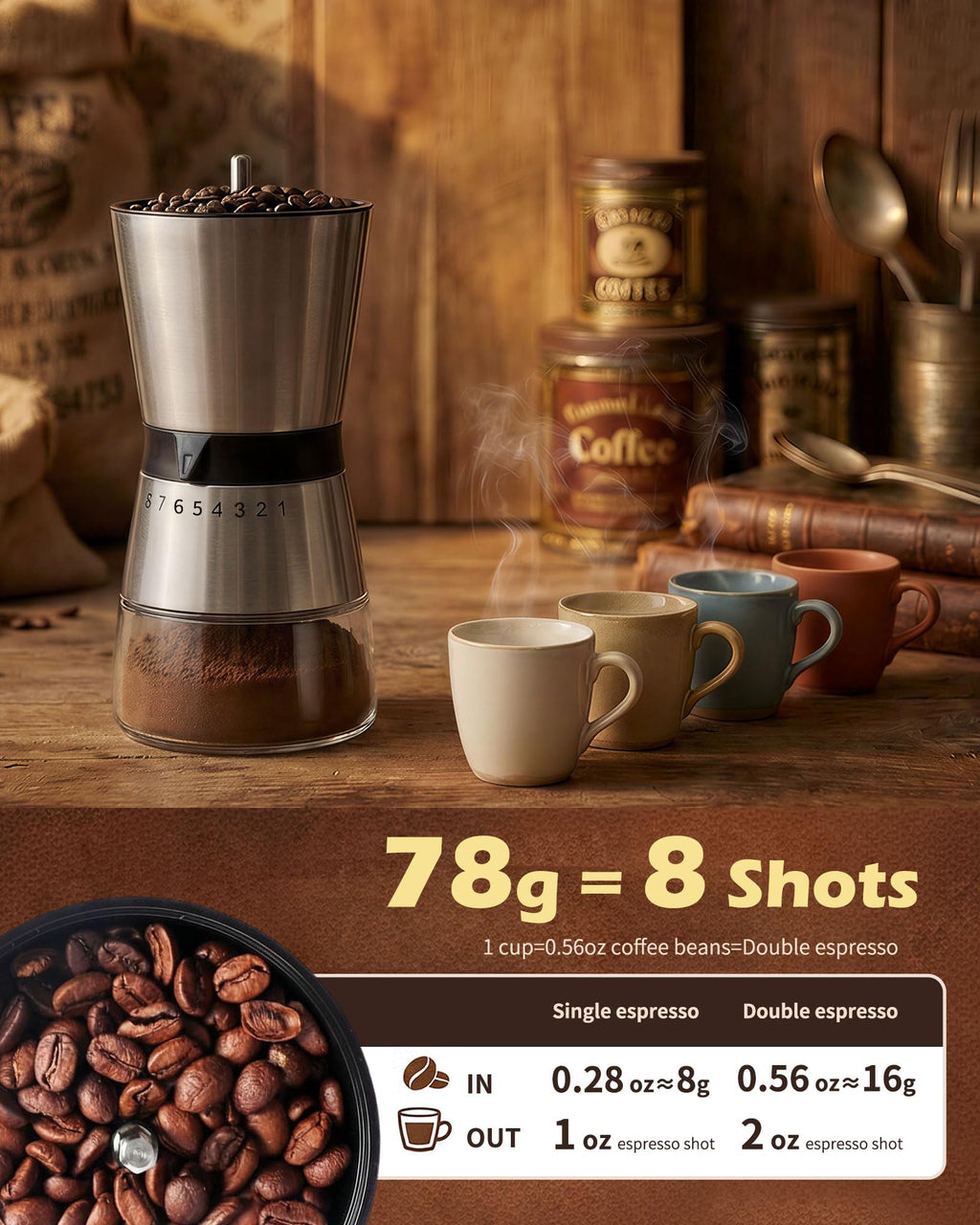 Manual Coffee Grinder with Handle Crank, Ceramic Burr X28207