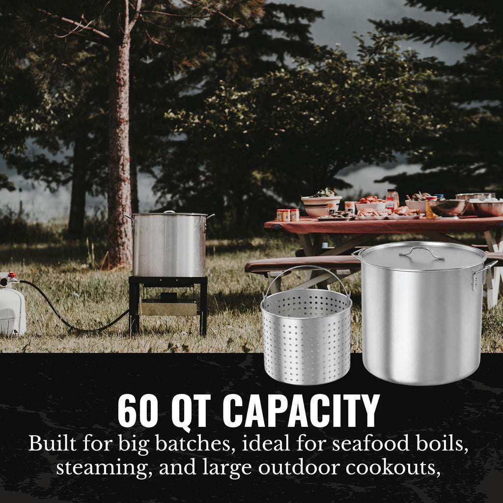 60Qt Aluminum Stock Pot with Strainer and Lid E457