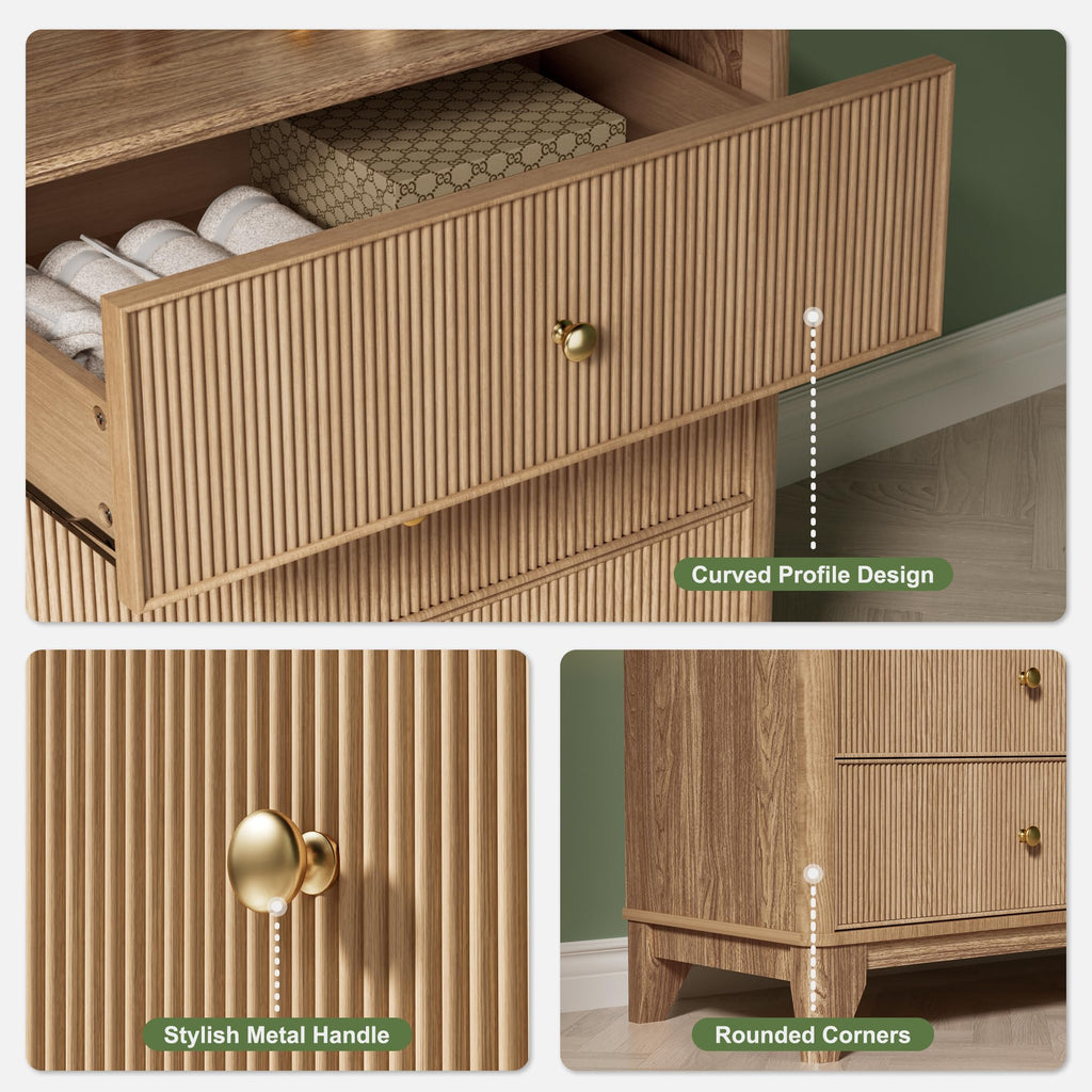 Fluted 6 Drawer Wood Dresser I51605