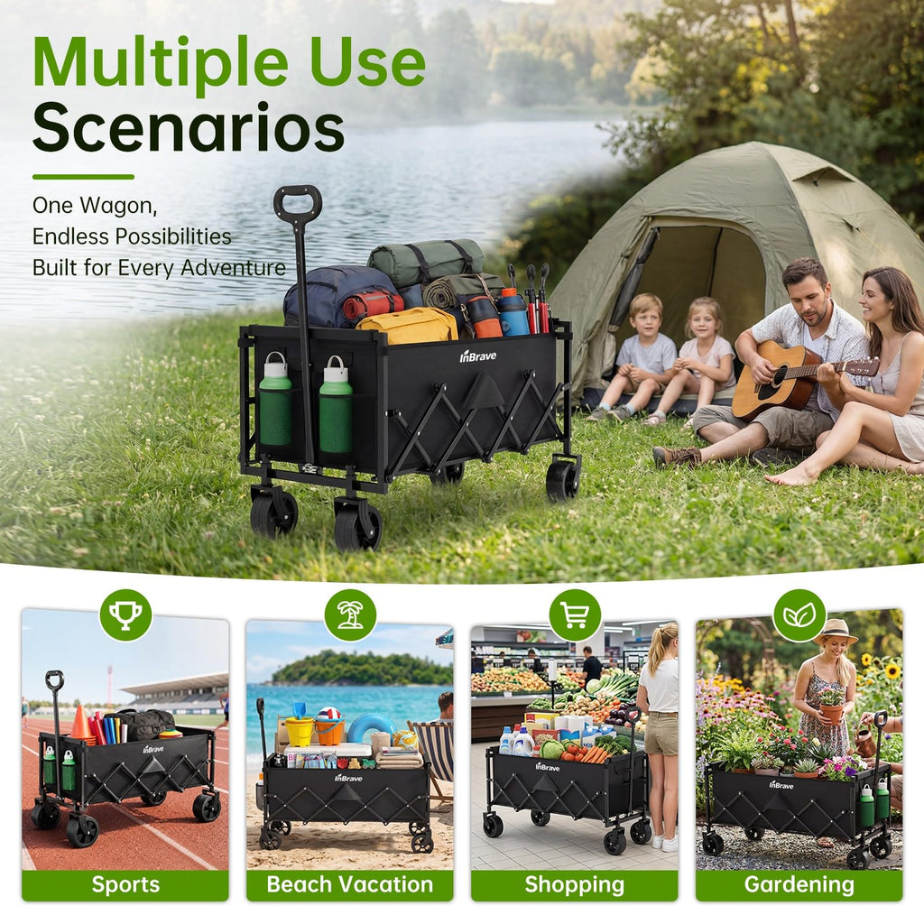 34" Extra Long Collapsible Wagon Cart, 360LBS Capacity, Black J875285
