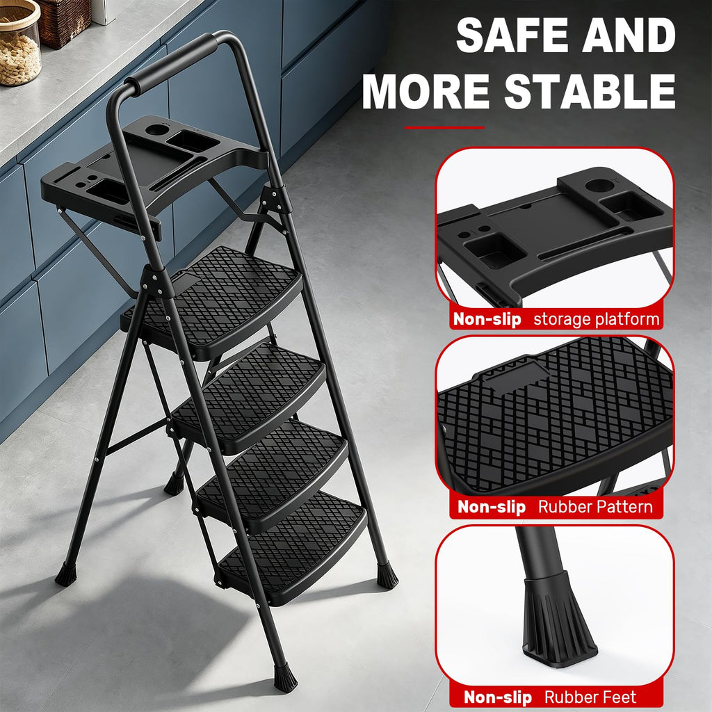 4 Step Steel Ladder with Tool Tray and Handrails N32178