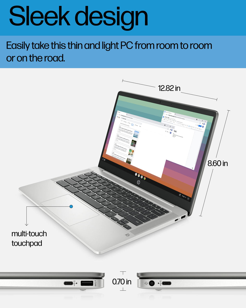 14 Laptop, Intel Celeron N4120, 4 GB RAM, 64 GB eMMC, Chrome OS, Mineral Silver B8306