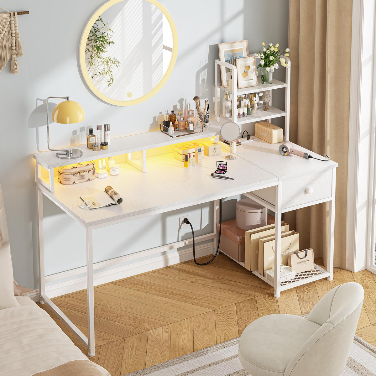 44" White Gaming Desk with Hutch & Shelves G40758