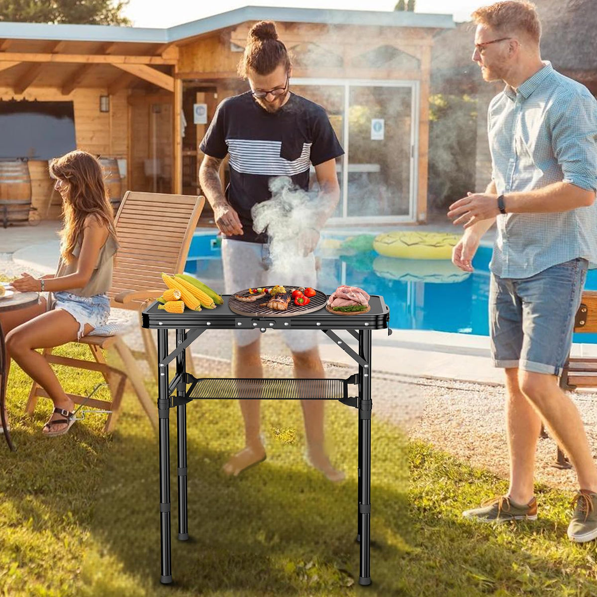 2 FT Folding Camping Table with 3 Adjustable Height S525004