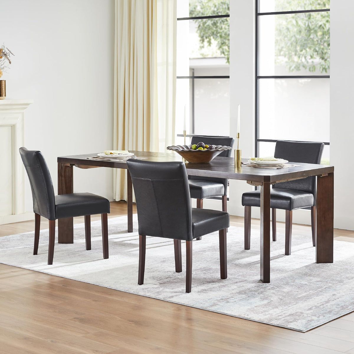Black Faux Leather Upholstered Dining Chairs Set of 4 G434