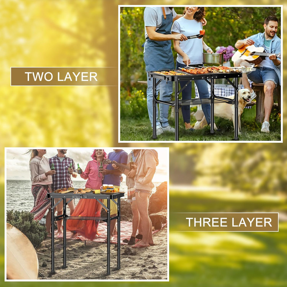 2 FT Folding Camping Table with 3 Adjustable Height S525004