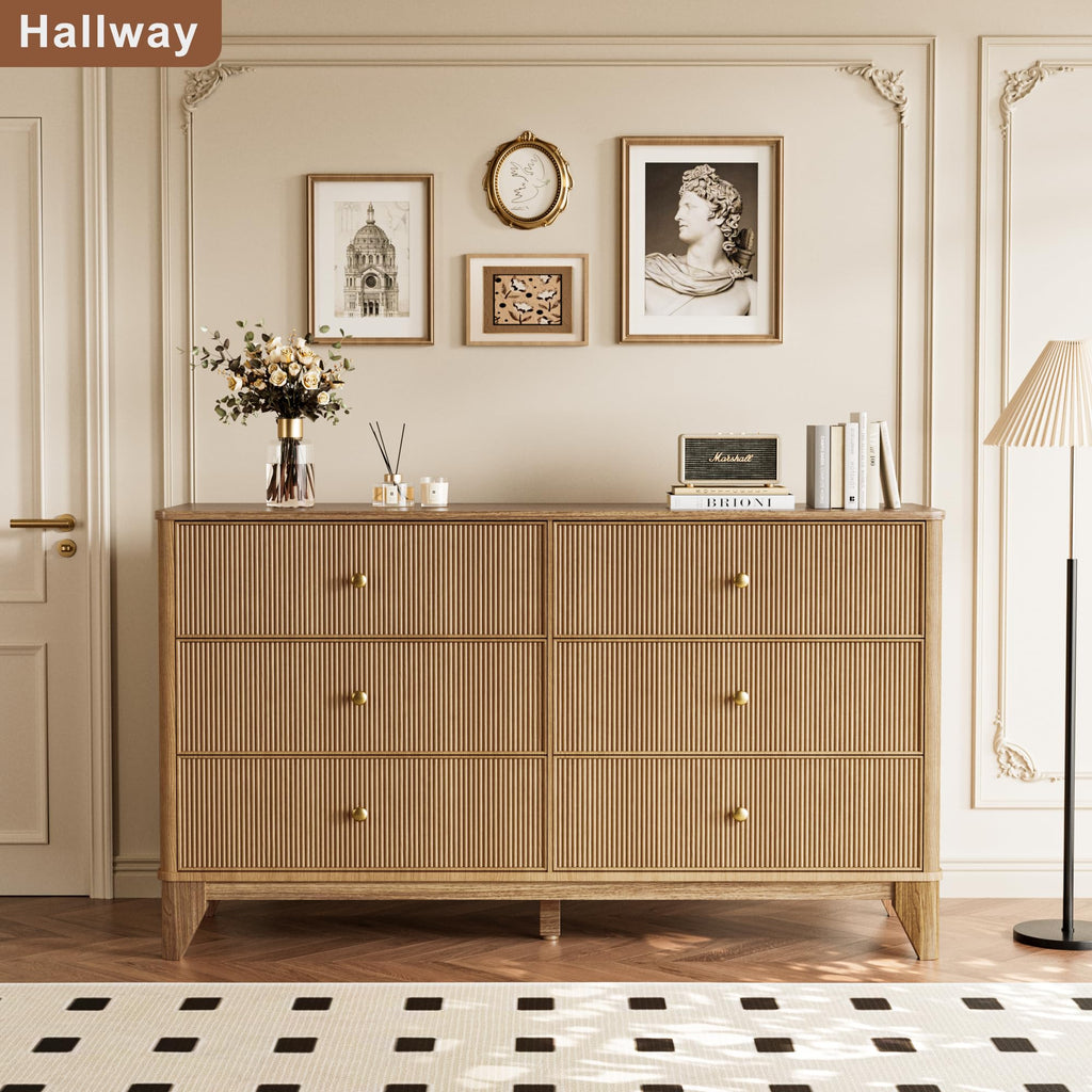 Fluted 6 Drawer Wood Dresser I51605