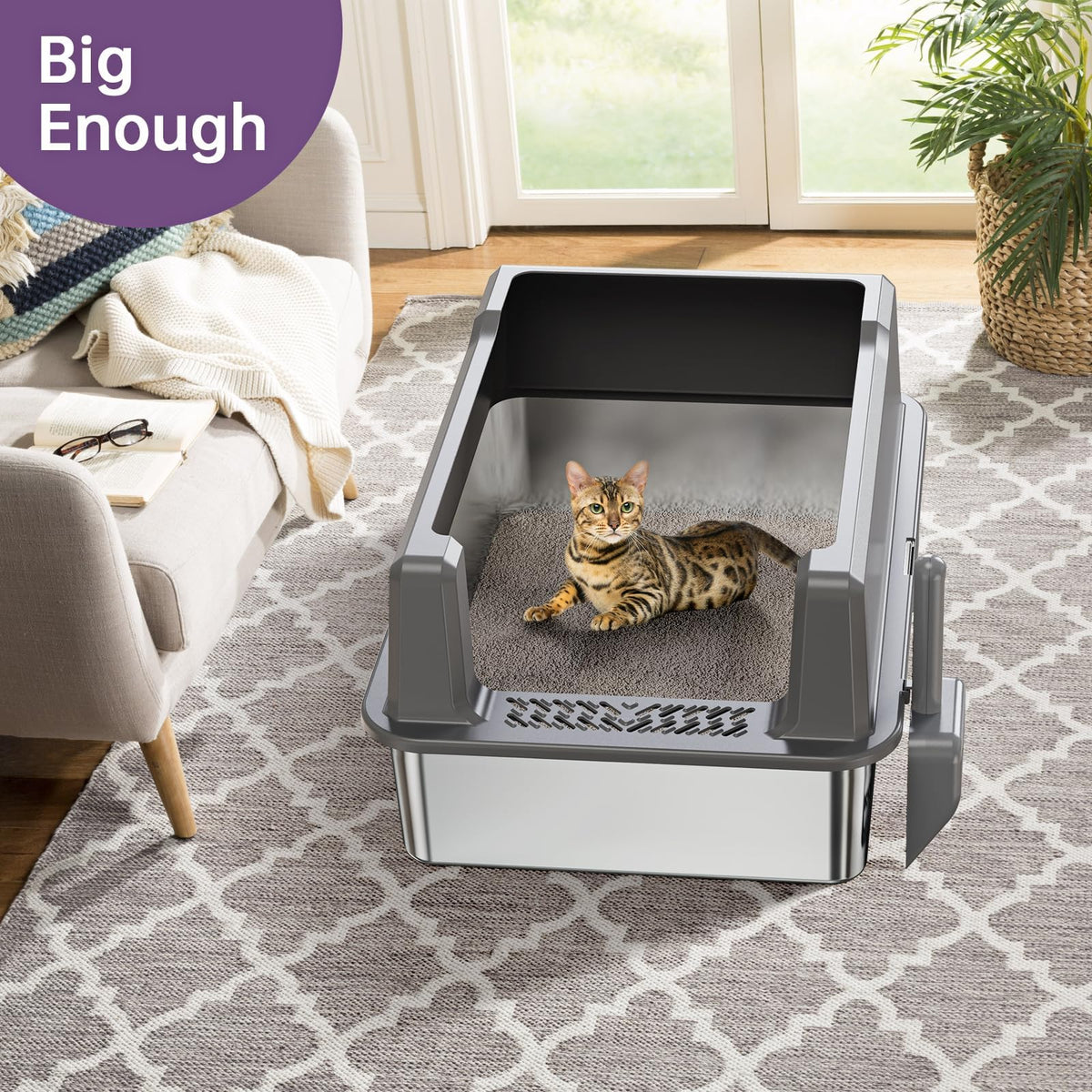 Stainless Steel Litter Box with Lid O49793