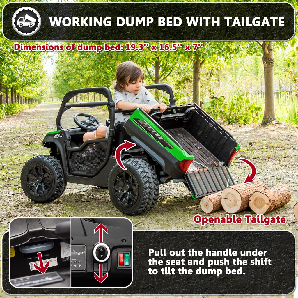 2 Seater 24V 10Ah Ride On Dump Truck with EVA Tires, Green S410