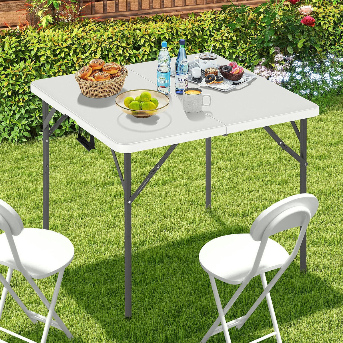 34" Square Plastic Folding Card Table with Carrying Handle P48974