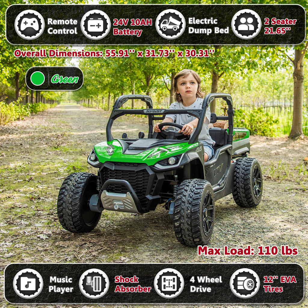 2 Seater 24V 10Ah Ride On Dump Truck with EVA Tires, Green S410